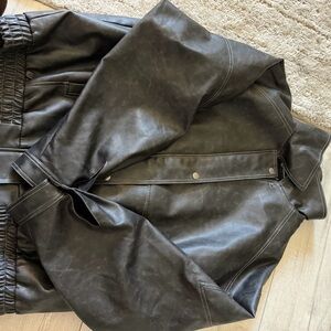 Women’s Black Faux Leather Bomber Jacket